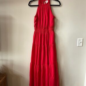 Japna Vibrant Red Halter Maxi Dress Tiered Sundress